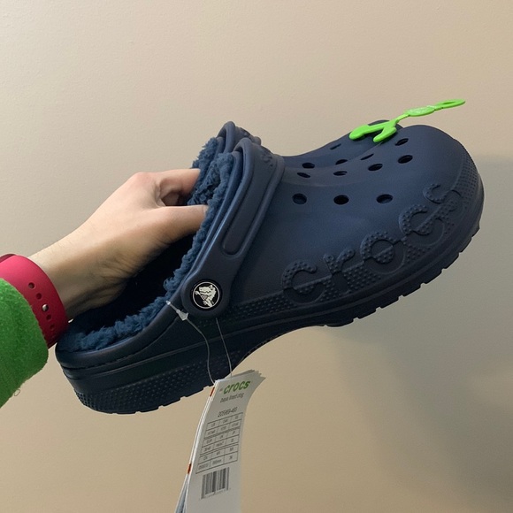 Navy Blue Fur-Lined Crocs - Picture 2 of 13